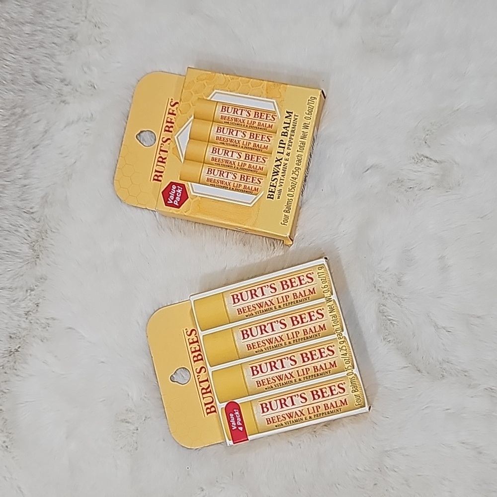 Burts Bees Beeswax Lip Balm 4 Pck Value Vitamin E Peppermint Natural Two-4packs